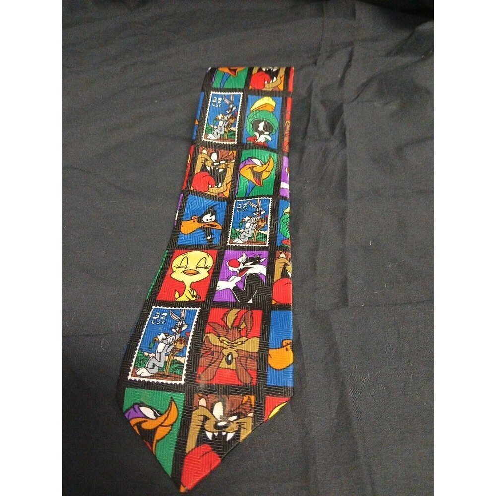 VTG Looney Tunes Bugs Bunny Daffy Duck 1997 Stamp Collection Classic Neck Tie
